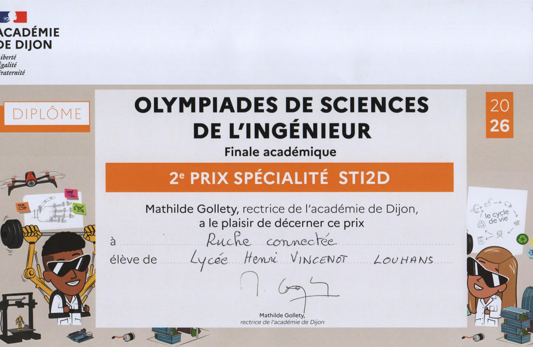Diplôme Olympiades de Sciences de l'Ingénieur, 2e Prix